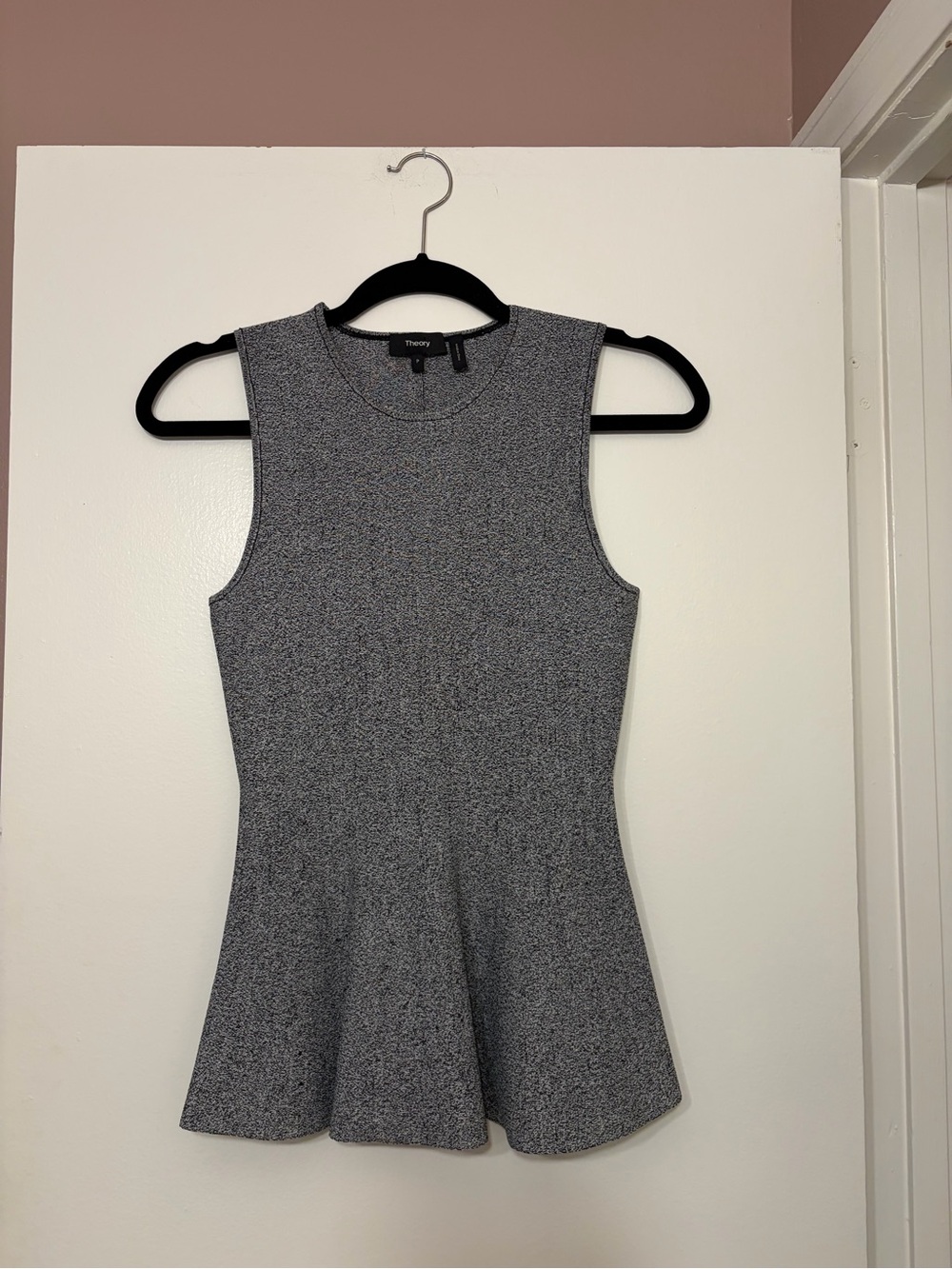 Theory Heather Gray Sleeveless Peplum Knit Sleeveless Top